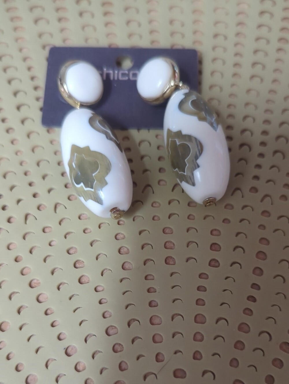 Chico's Cream, Green and Gold Floral Drop Earrings